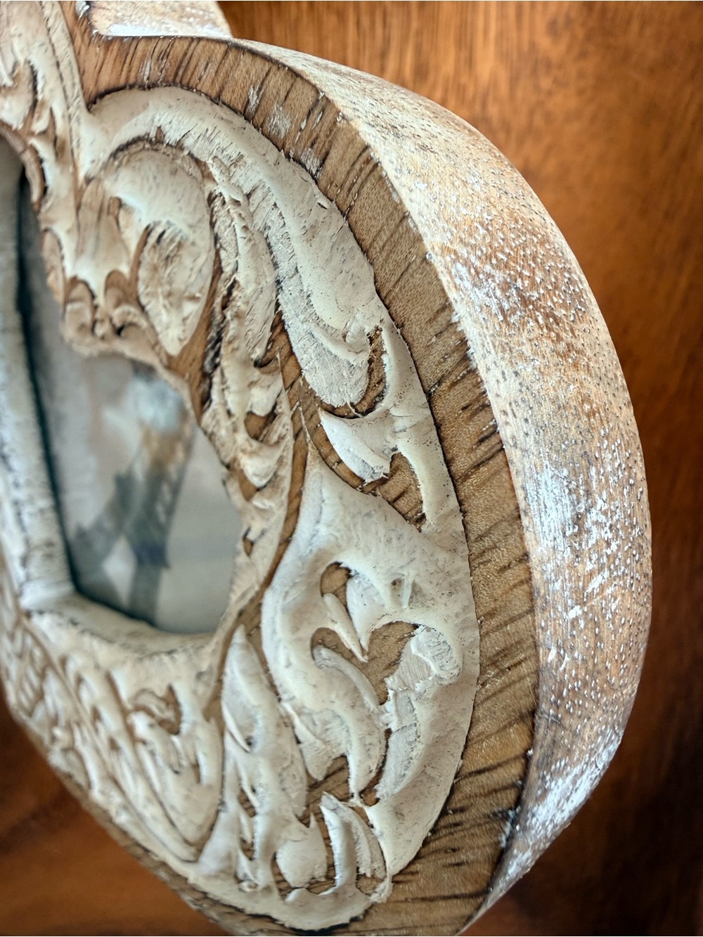 Heart-Shaped Distressed Carved Wood Photo Frame in Boho/Cottage/French Country - Picture 7 of 10